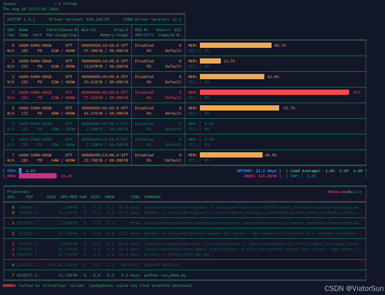 「bug」nvitop ERROR: Failed to initialize curses