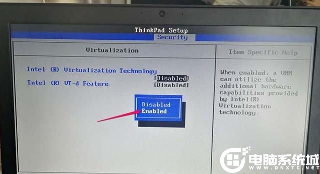 将“Intel (R) Virtualization Technology”的选项将Disabled改为Enabled