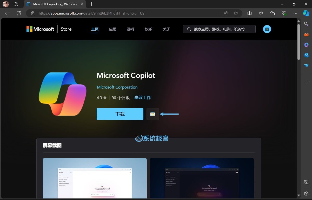 访问 Microsoft Copilot 应用页面