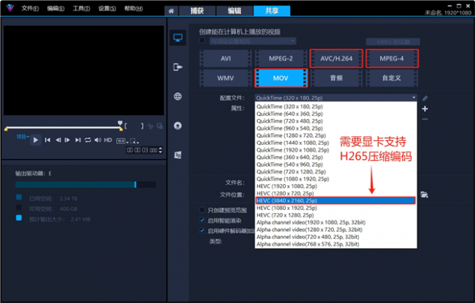 可以输出4K画质的视频格式