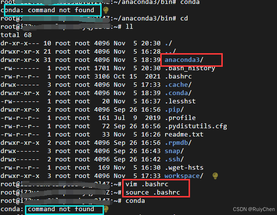 安装acondana3， Conda command not found