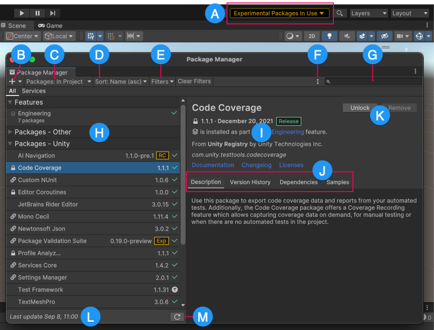 Package Manager 窗口