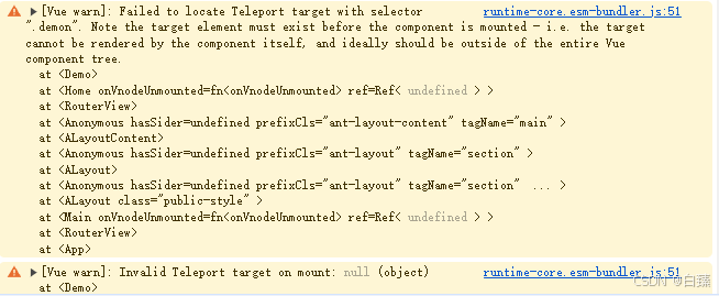 vue3使用Teleport 控制台报警告：Invalid Teleport target on mount: null (object)