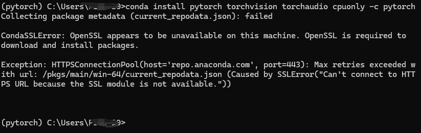 使用conda安装第三方包报错CondaSSLError